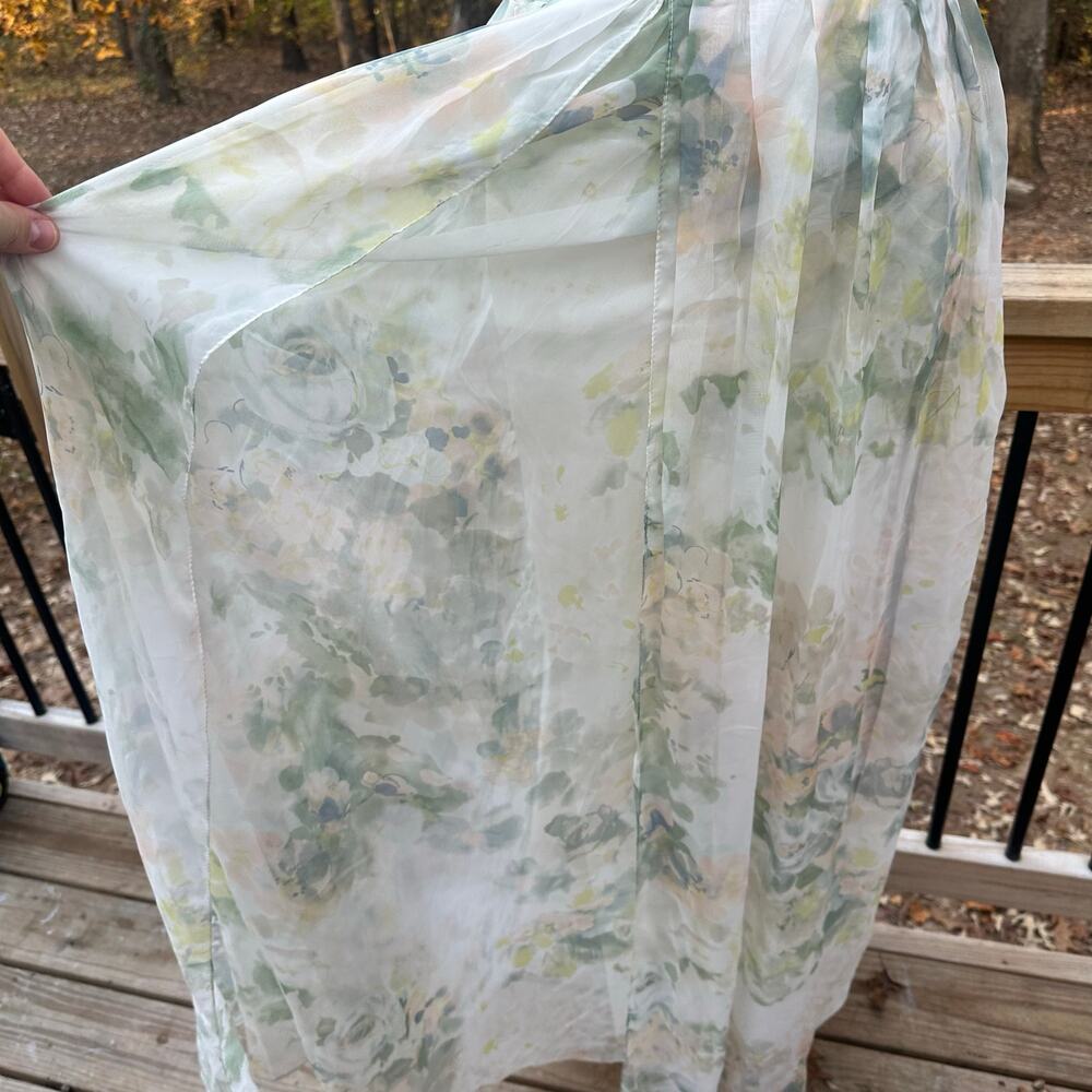 Strapless Watercolor Floral Maxi Dress - White/Green - Picture 6 of 11
